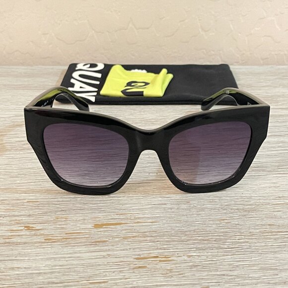 Quay Australia Sunglasses By The Way Black Cateye with Pouch and Cloth main image 5